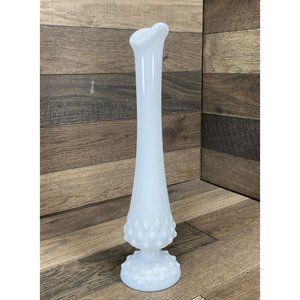 Vintage Fenton White Milk Glass Hobnail Swung Vase 10"